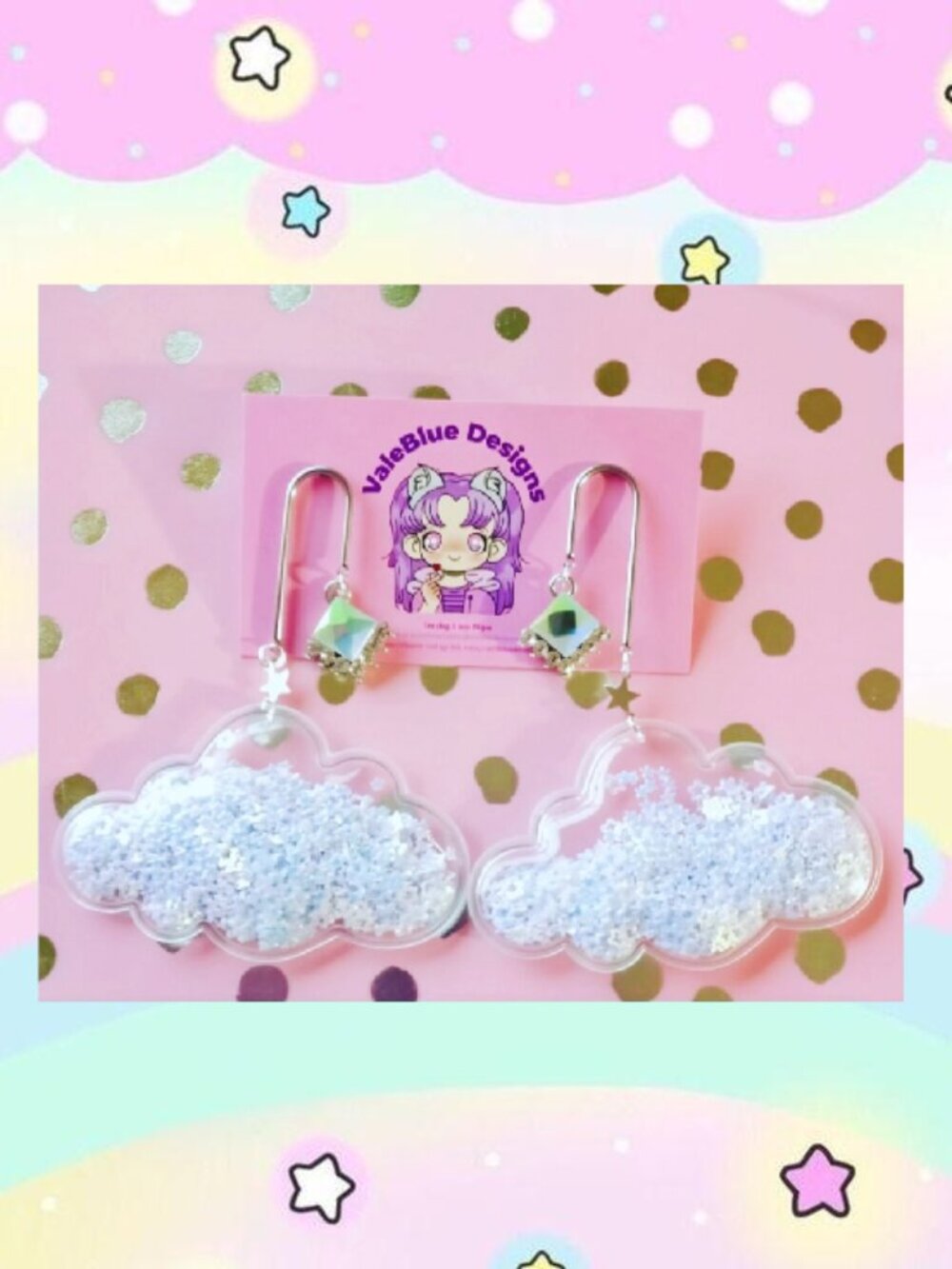 kawaii white glitter cloud earrings